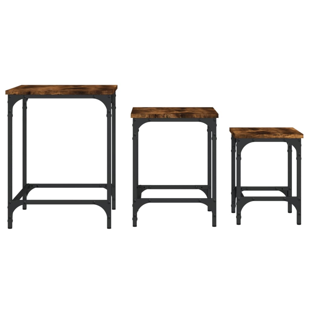 Tables basses gigognes 3 pcs chêne fumé bois d'ingénierie