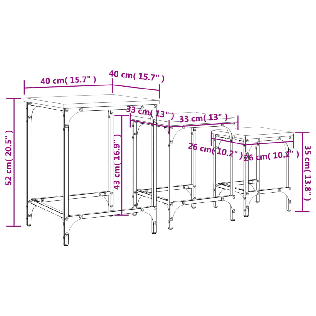 Tables basses gigognes 3 pcs chêne fumé bois d'ingénierie