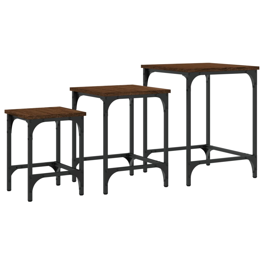 Tables basses gigognes 3 pcs chêne marron bois d'ingénierie