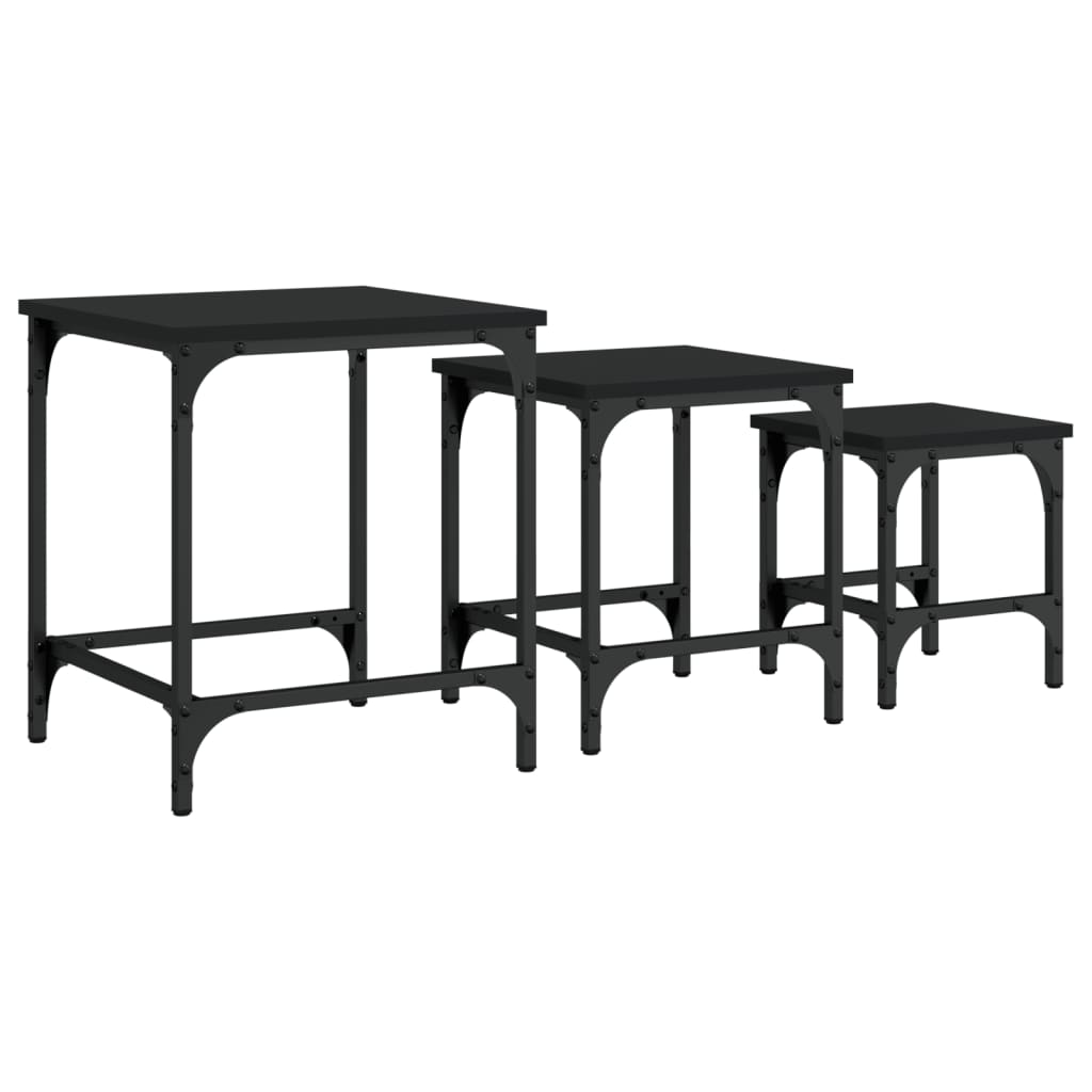 Tables basses gigognes 3 pcs noir bois d'ingénierie