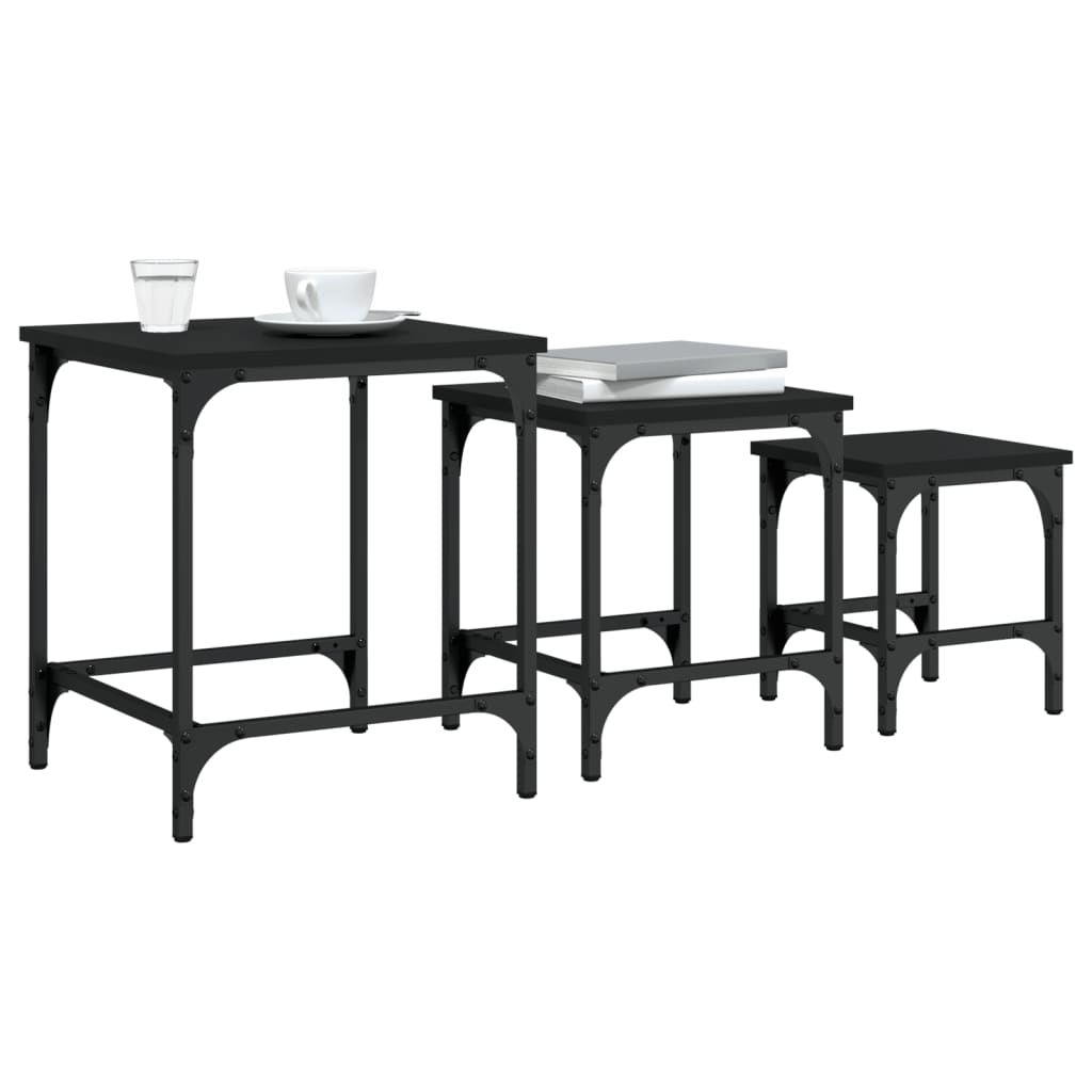 Tables basses gigognes 3 pcs noir bois d'ingénierie