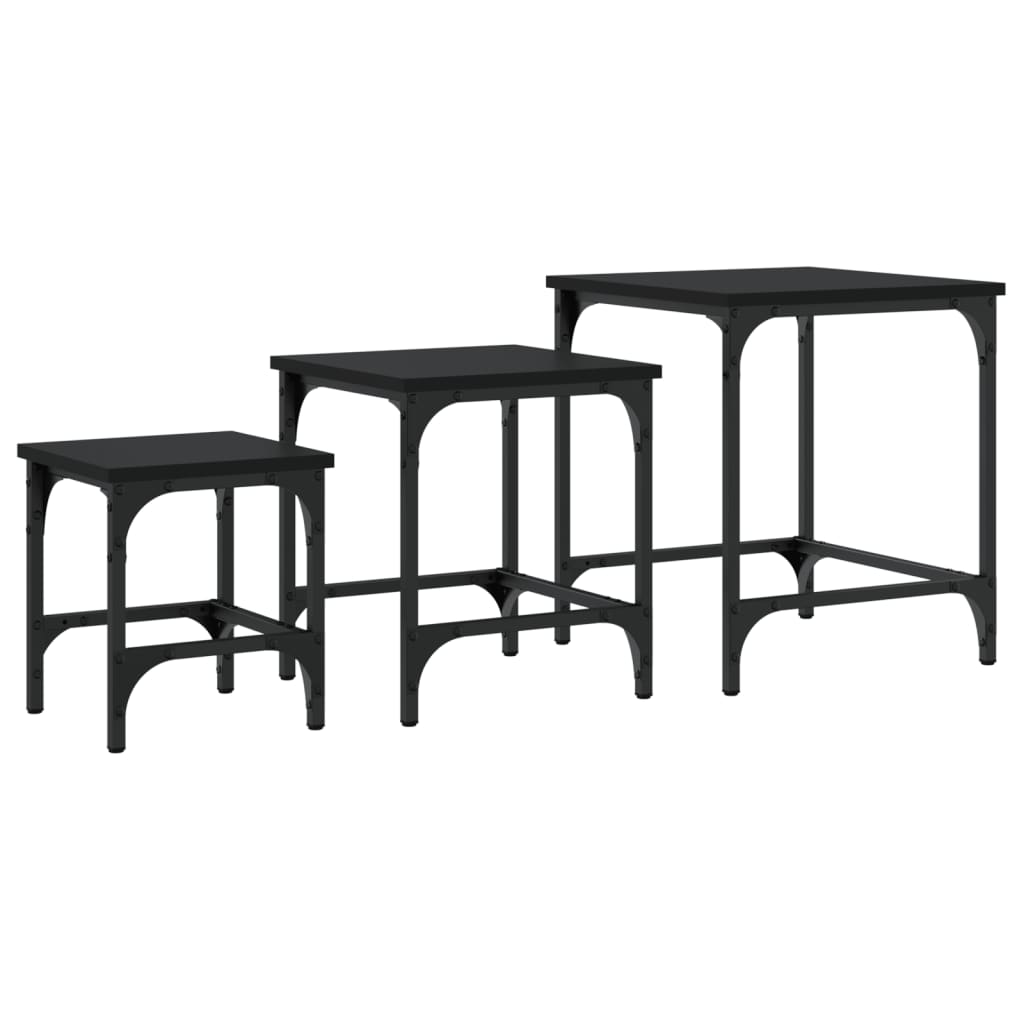 Tables basses gigognes 3 pcs noir bois d'ingénierie