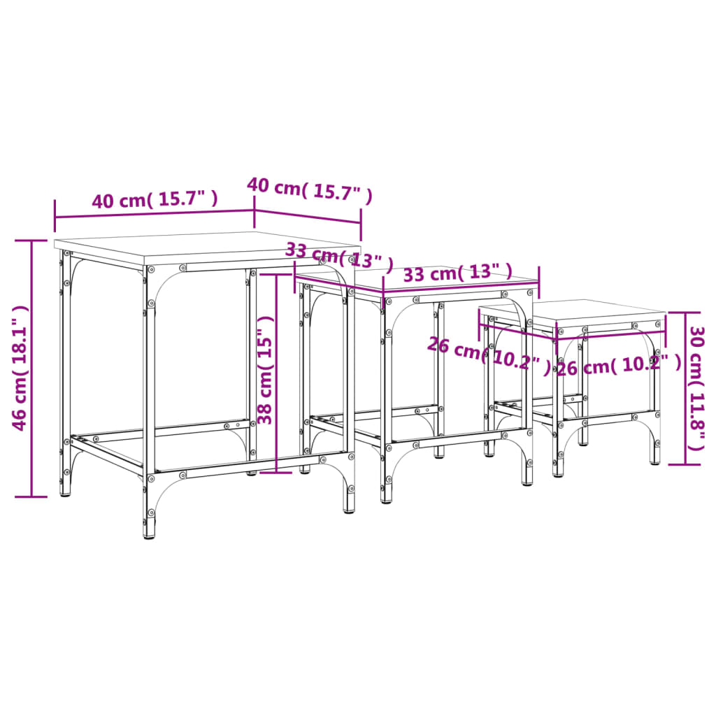 Tables basses gigognes 3 pcs noir bois d'ingénierie