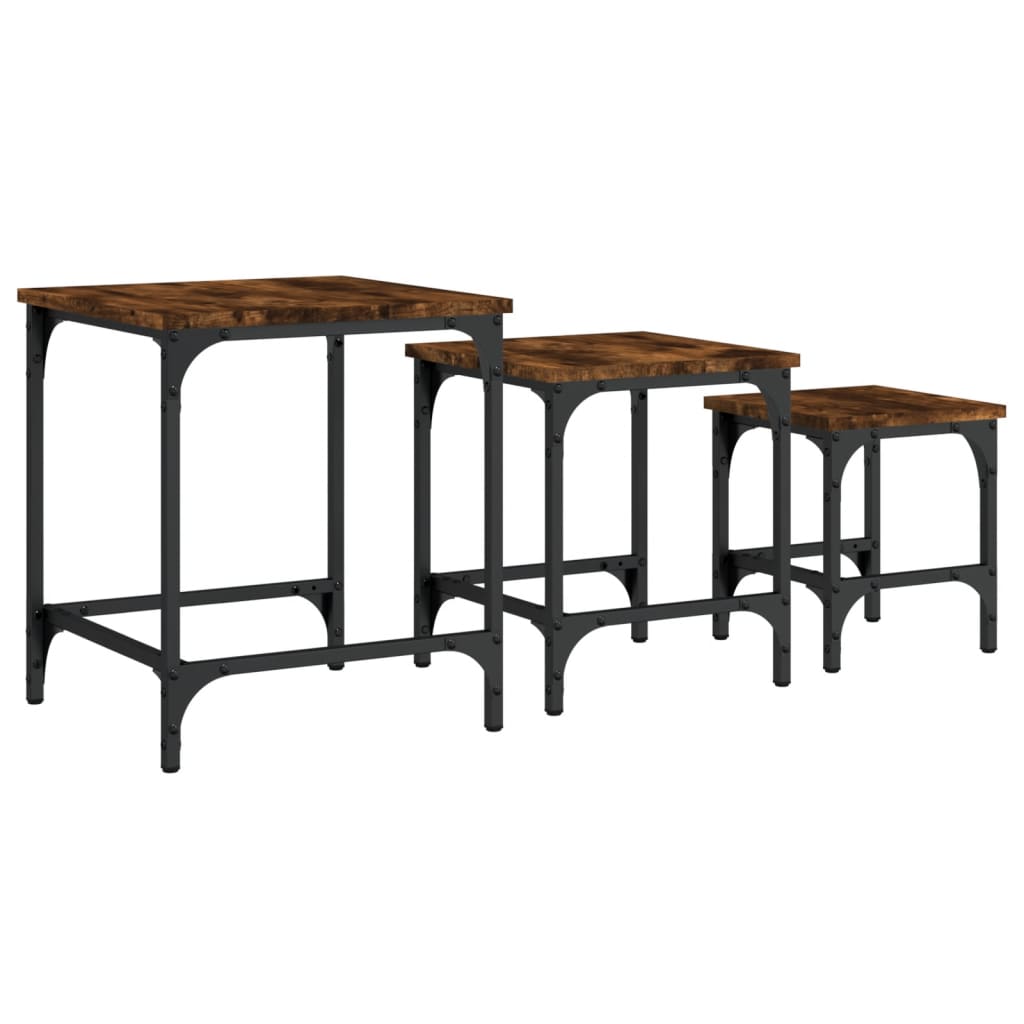 Tables basses gigognes 3 pcs chêne fumé bois d'ingénierie