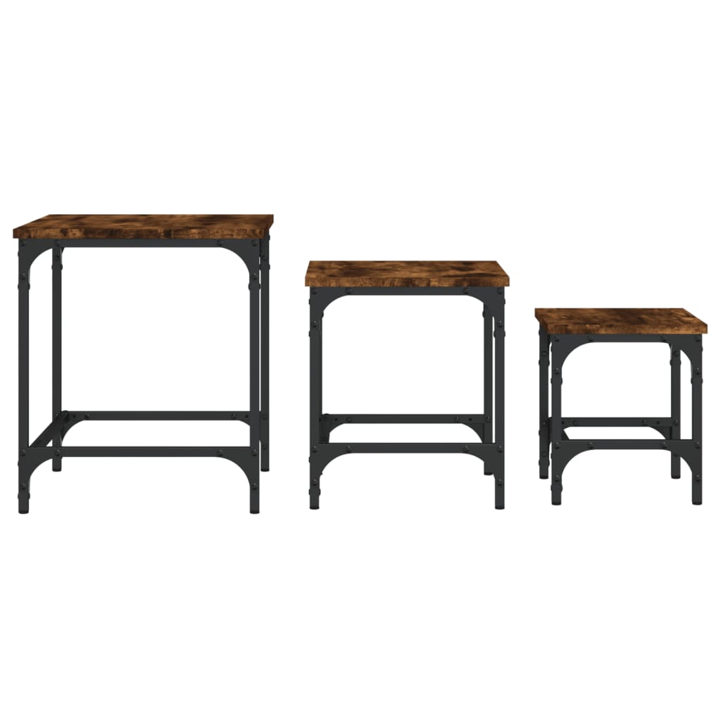 Tables basses gigognes 3 pcs chêne fumé bois d'ingénierie