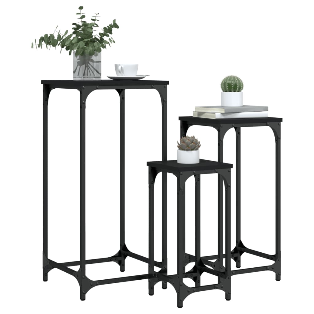 Tables d’appoint gigognes 3 pcs noir bois d'ingénierie