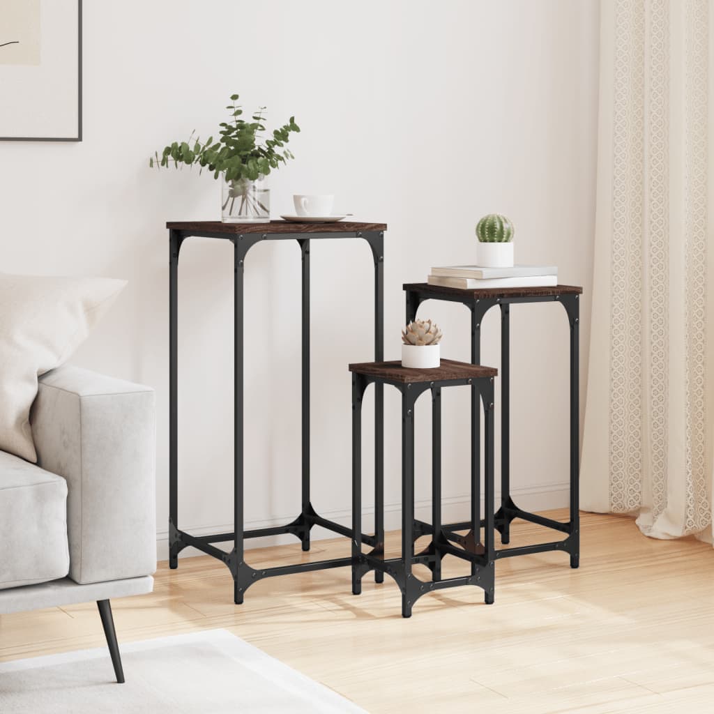 Nesting Side Tables 3 pcs Oak Brown Engineered Wood