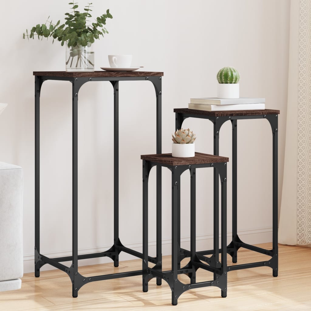 Nesting Side Tables 3 pcs Oak Brown Engineered Wood