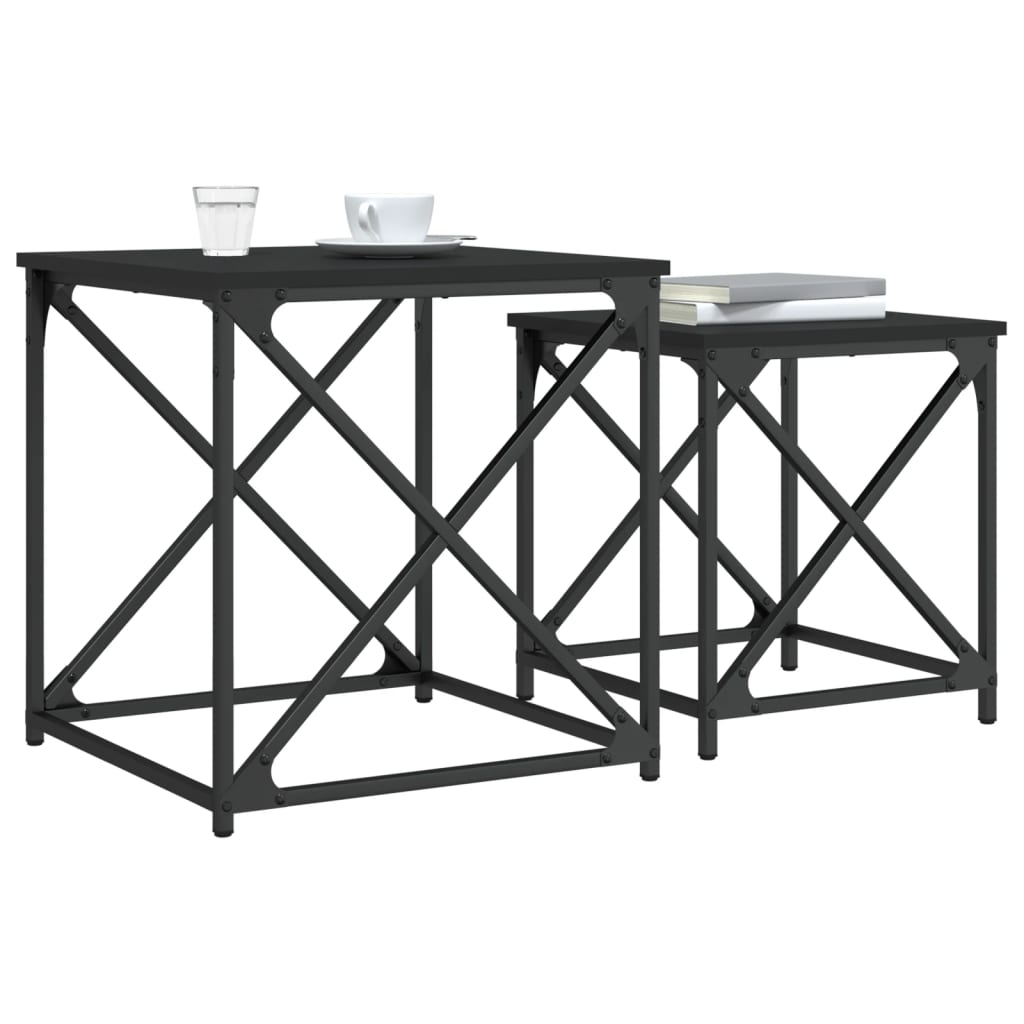 Tables basses gigognes 2 pcs noir bois d'ingénierie