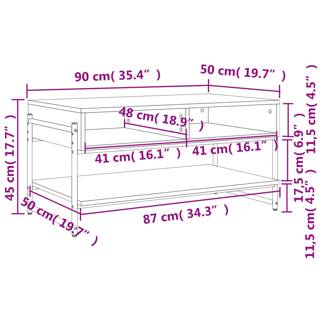 Sonoma grauer Couchtisch 90x50x45 cm, Holzwerkstoff