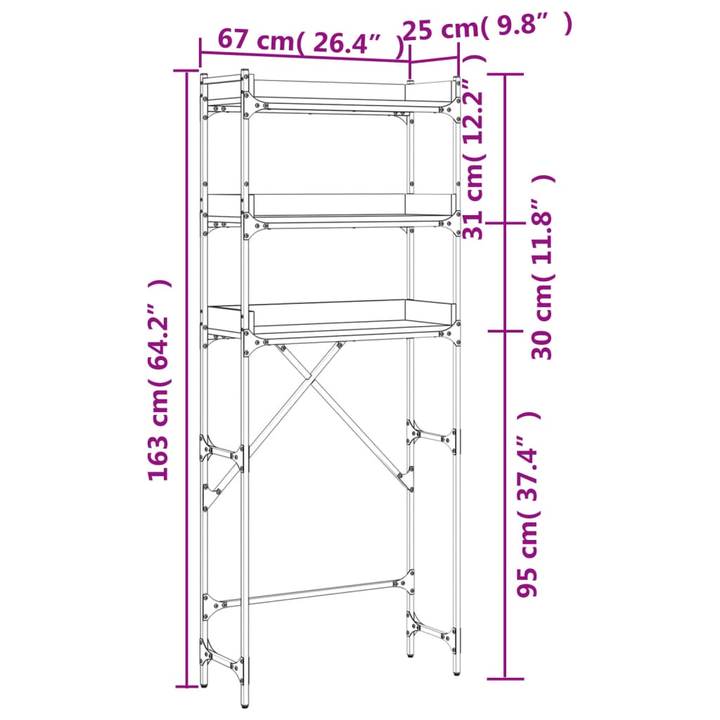 Étagère de lave-linge chêne fumé 67x25x163 cm bois d'ingénierie