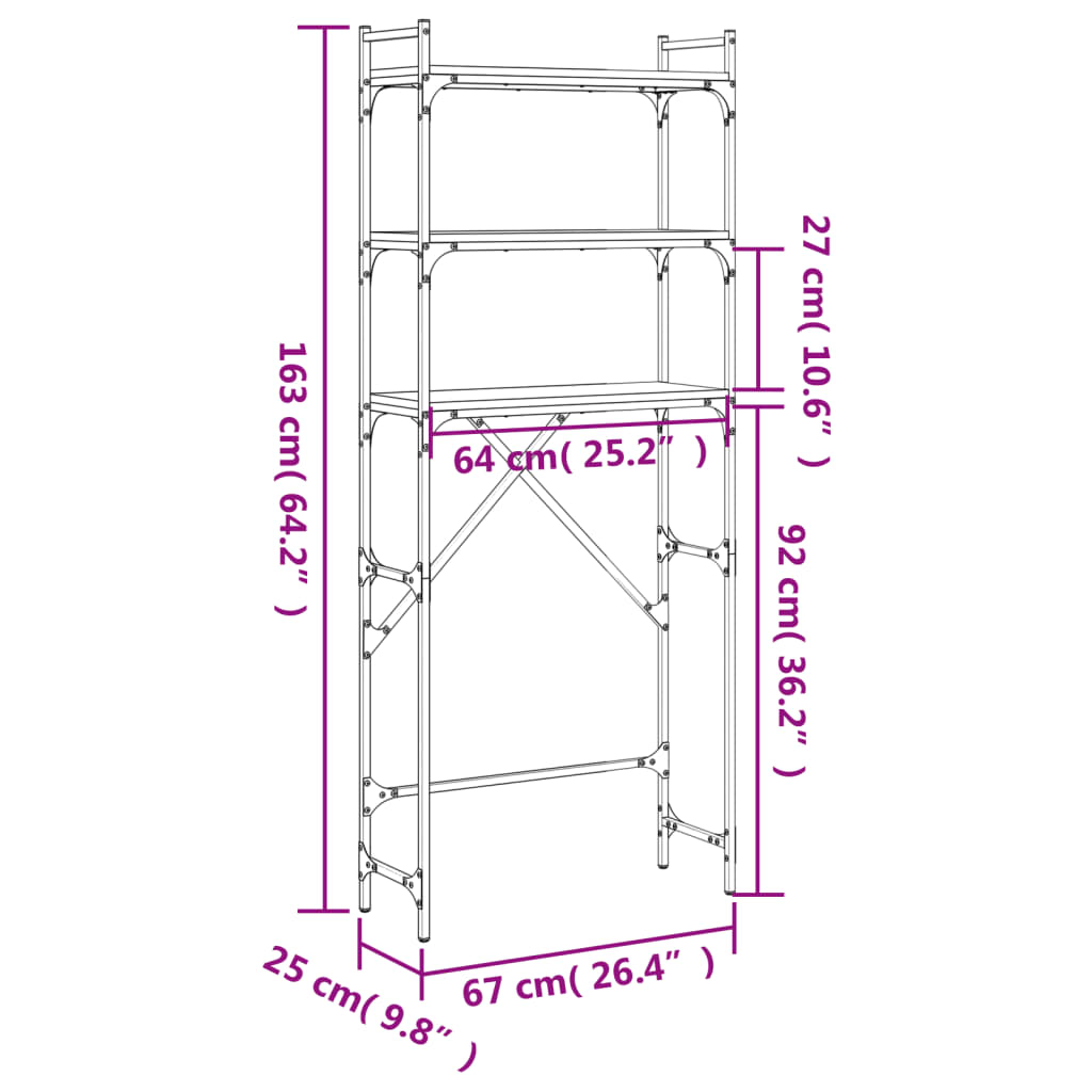 Étagère de lave-linge chêne fumé 67x25x163 cm bois d'ingénierie