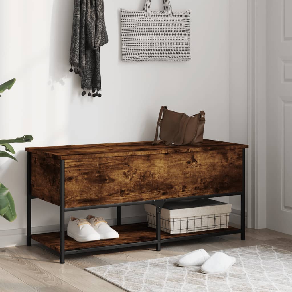 Banc de rangement chêne fumé 100x42,5x47 cm bois d'ingénierie