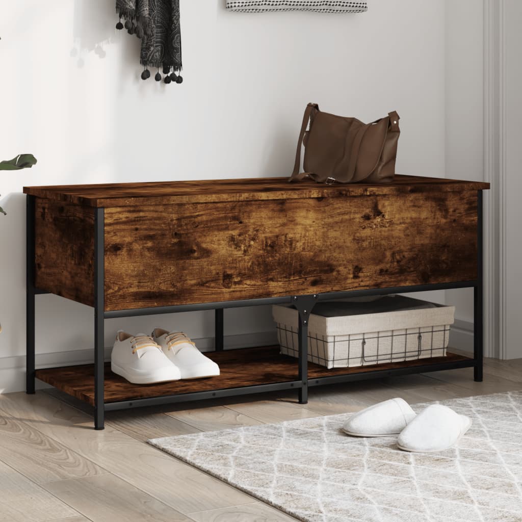 Banc de rangement chêne fumé 100x42,5x47 cm bois d'ingénierie