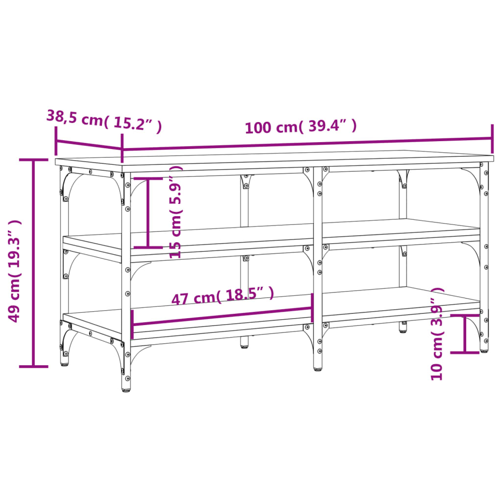 Banc à chaussures sonoma gris 100x38,5x49 cm bois d'ingénierie