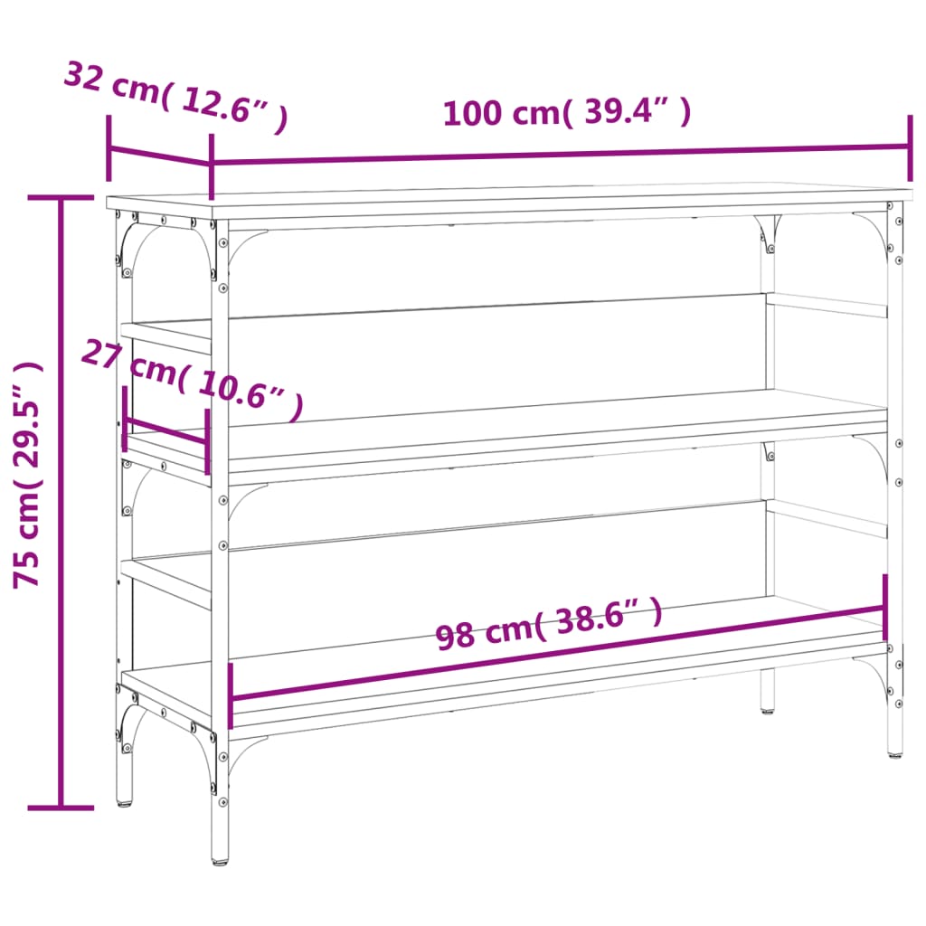 Table console noir 100x32x75 cm bois d'ingénierie