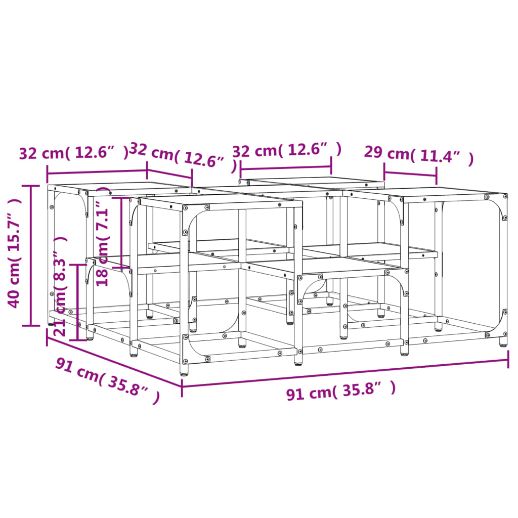 Sonoma grauer Couchtisch 91x91x40 cm, Holzwerkstoff