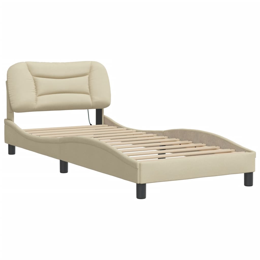 Cadre de lit sans matelas crème 90x190 cm tissu