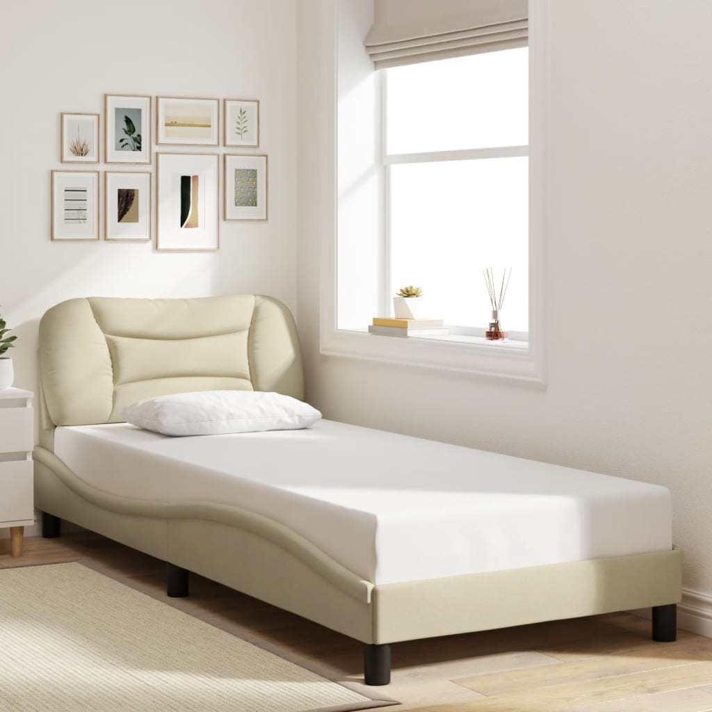 Cadre de lit sans matelas crème 90x190 cm tissu