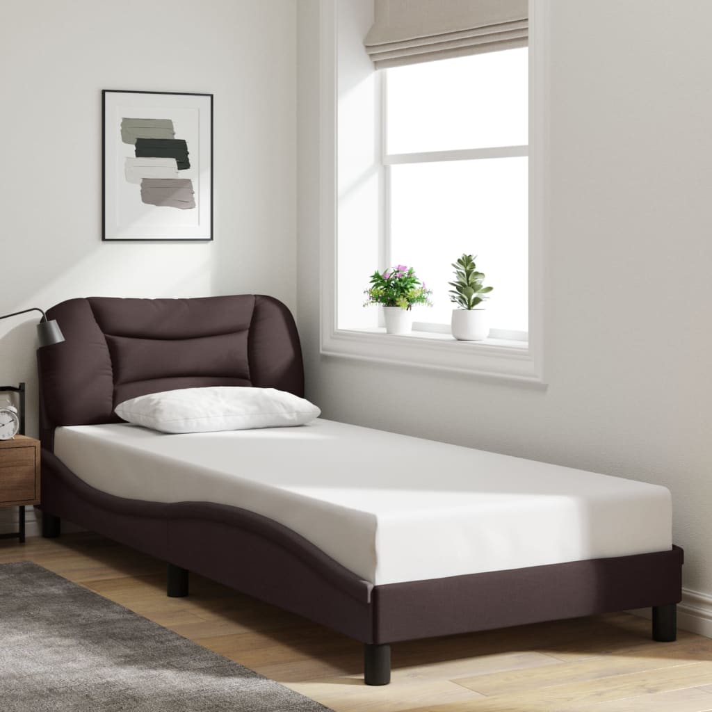 Cadre de lit sans matelas marron foncé 90x200 cm tissu