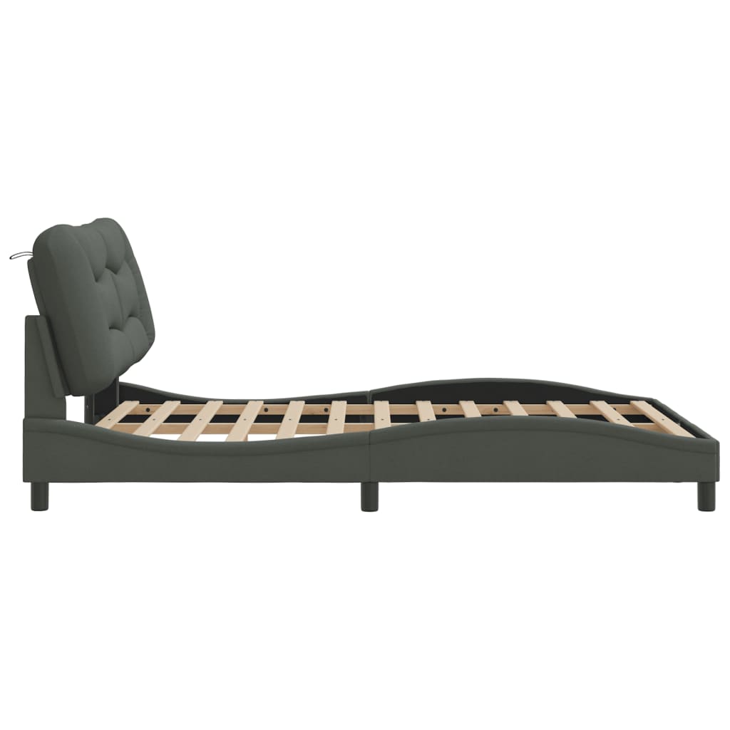 Cadre de lit sans matelas gris foncé 140x200 cm tissu