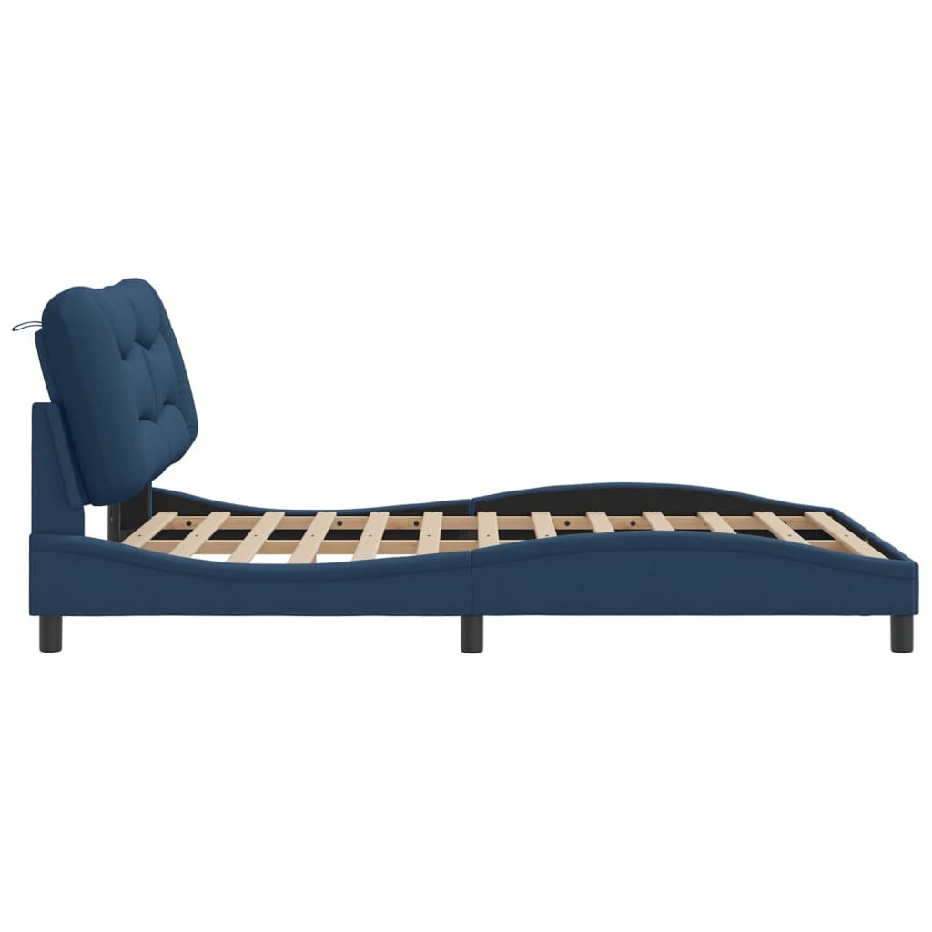 Bed frame without mattress blue 140x200 cm fabric