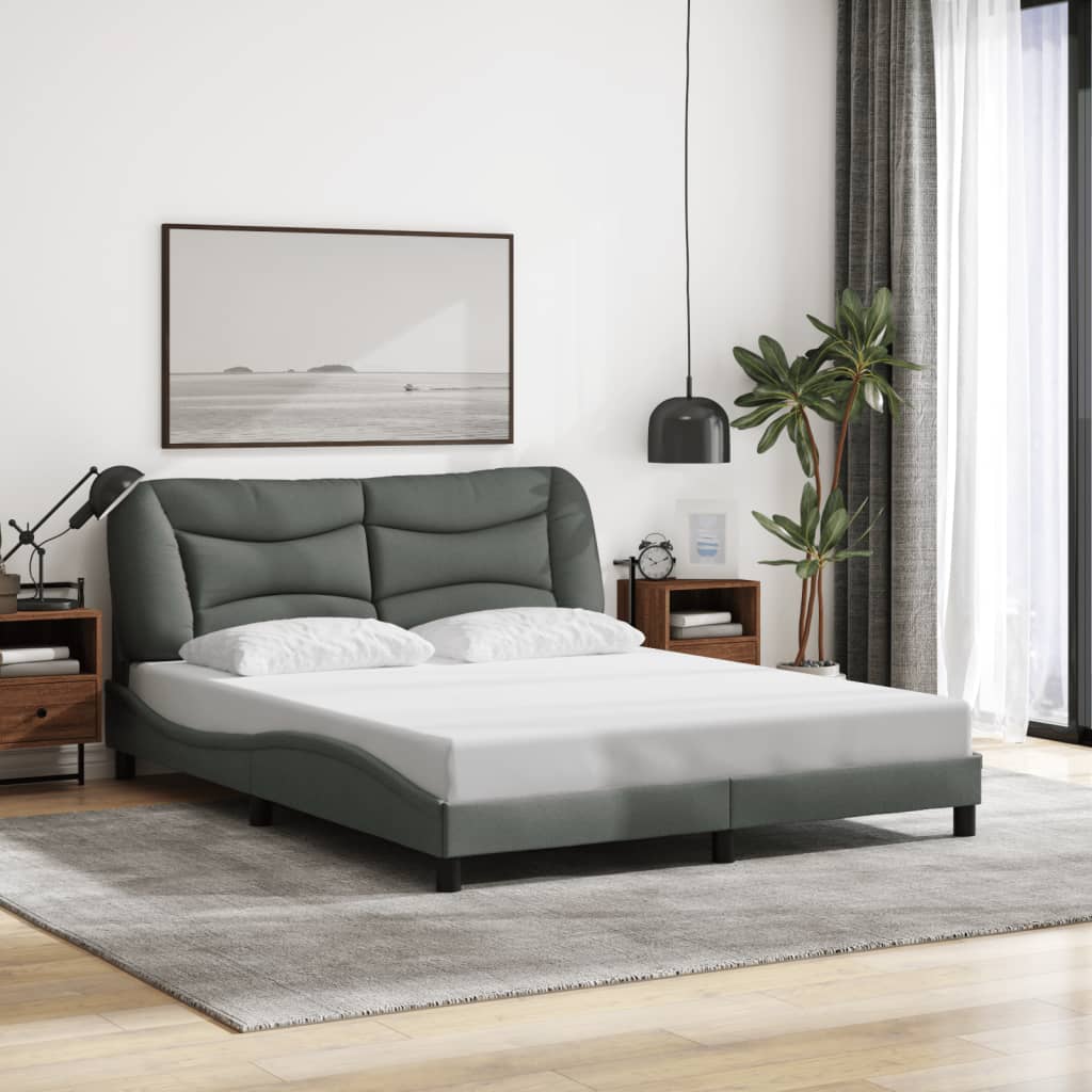 Cadre de lit sans matelas gris foncé 160x200 cm tissu