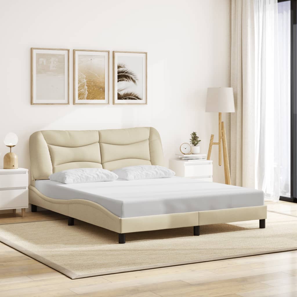 Cadre de lit sans matelas crème 160x200 cm tissu