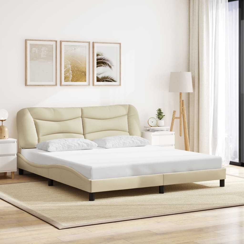 Cadre de lit sans matelas crème 180x200 cm tissu