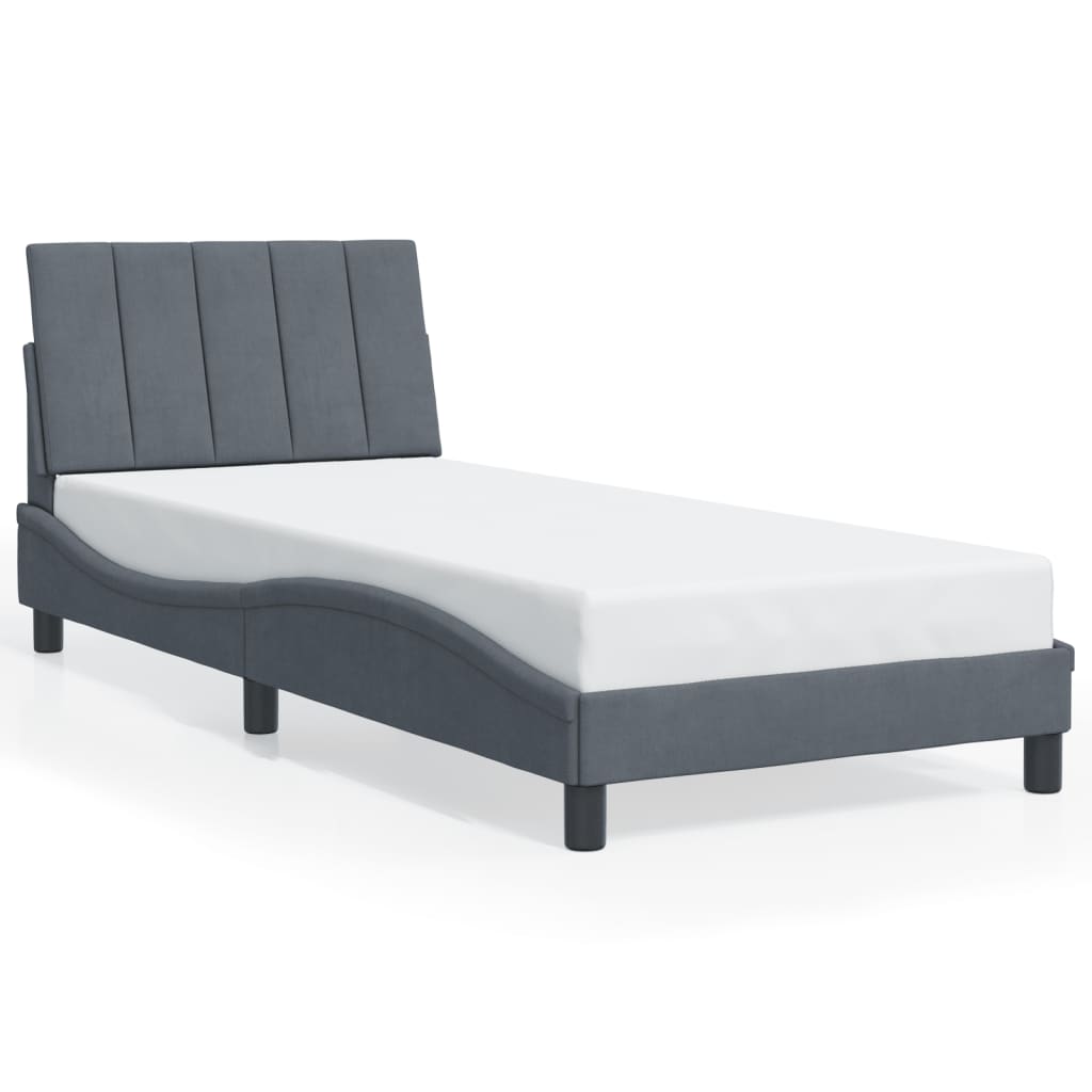 Cadre de lit sans matelas gris foncé 90x190 cm velours