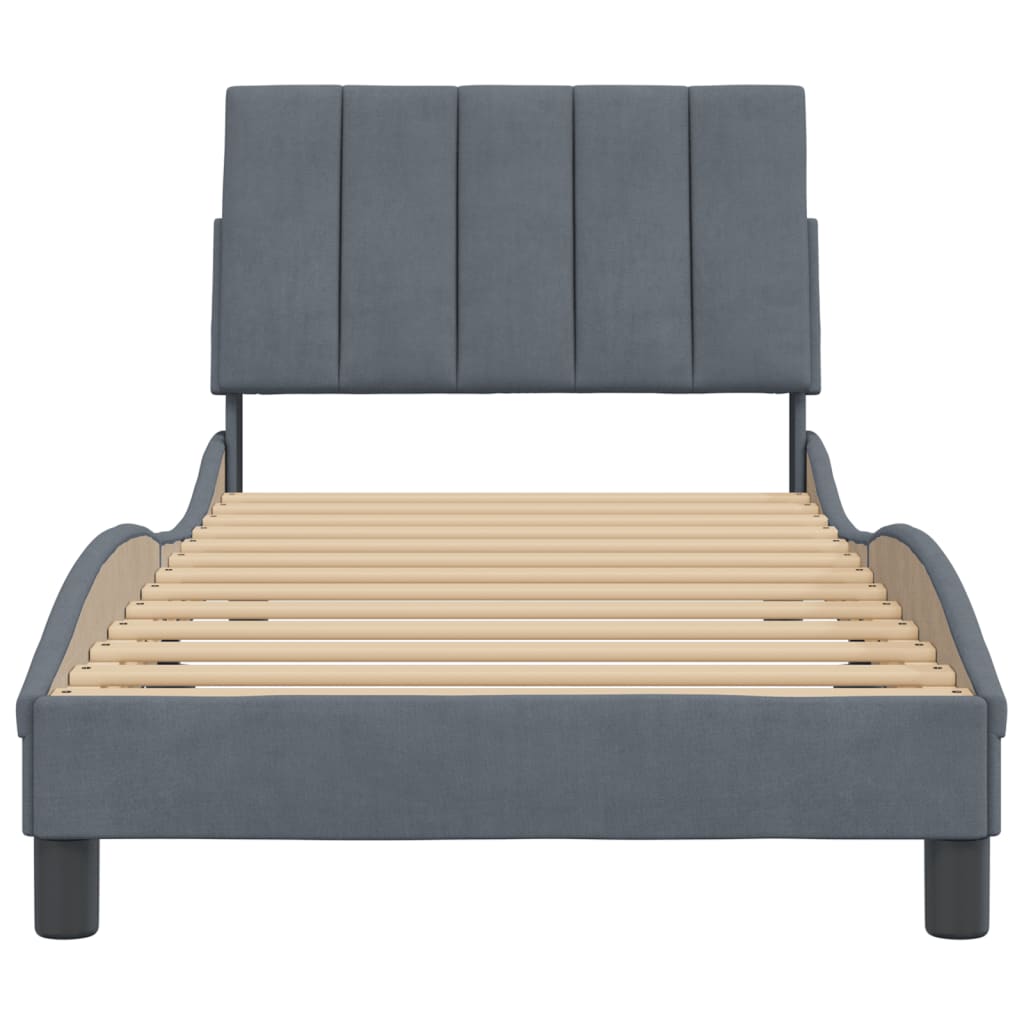 Cadre de lit sans matelas gris foncé 90x190 cm velours