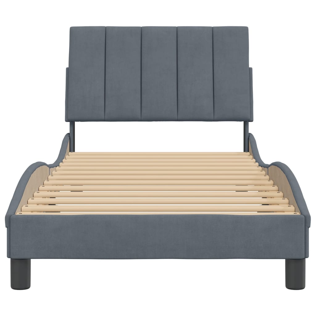 Cadre de lit sans matelas gris foncé 90x200 cm velours