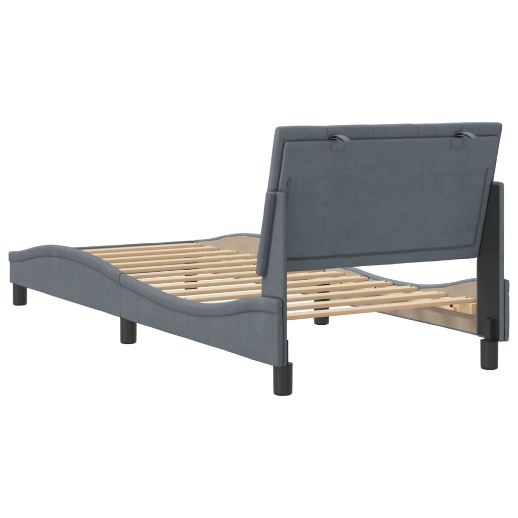 Cadre de lit sans matelas gris foncé 90x200 cm velours