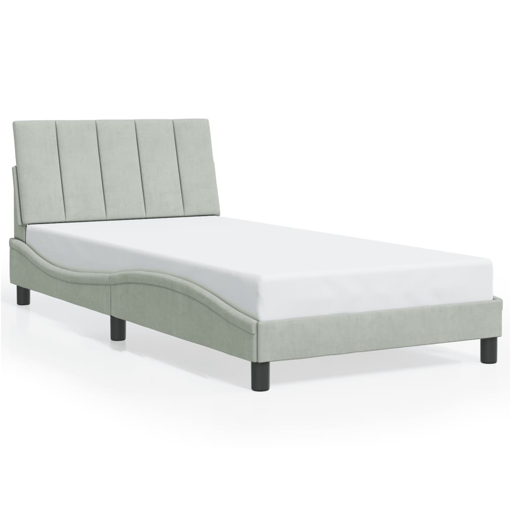 Cadre de lit sans matelas gris clair 100x200 cm velours