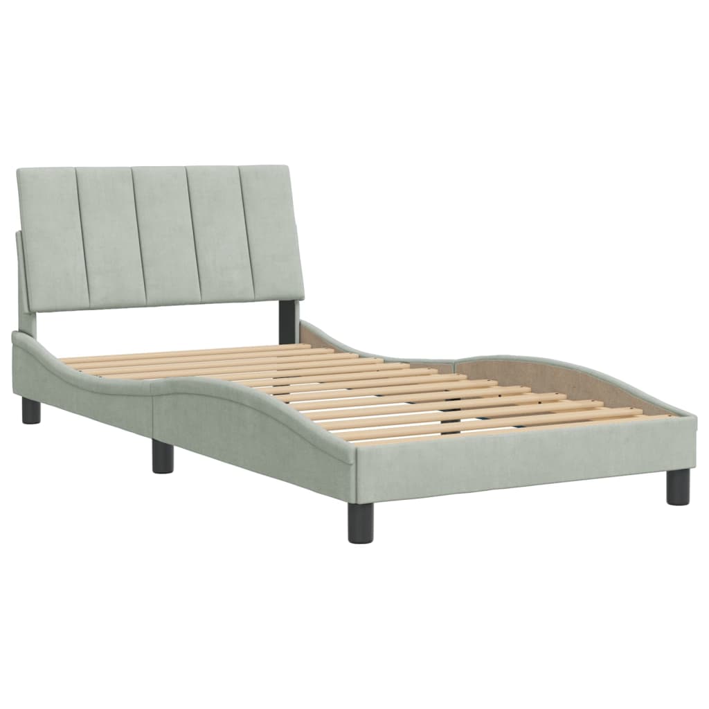 Cadre de lit sans matelas gris clair 100x200 cm velours