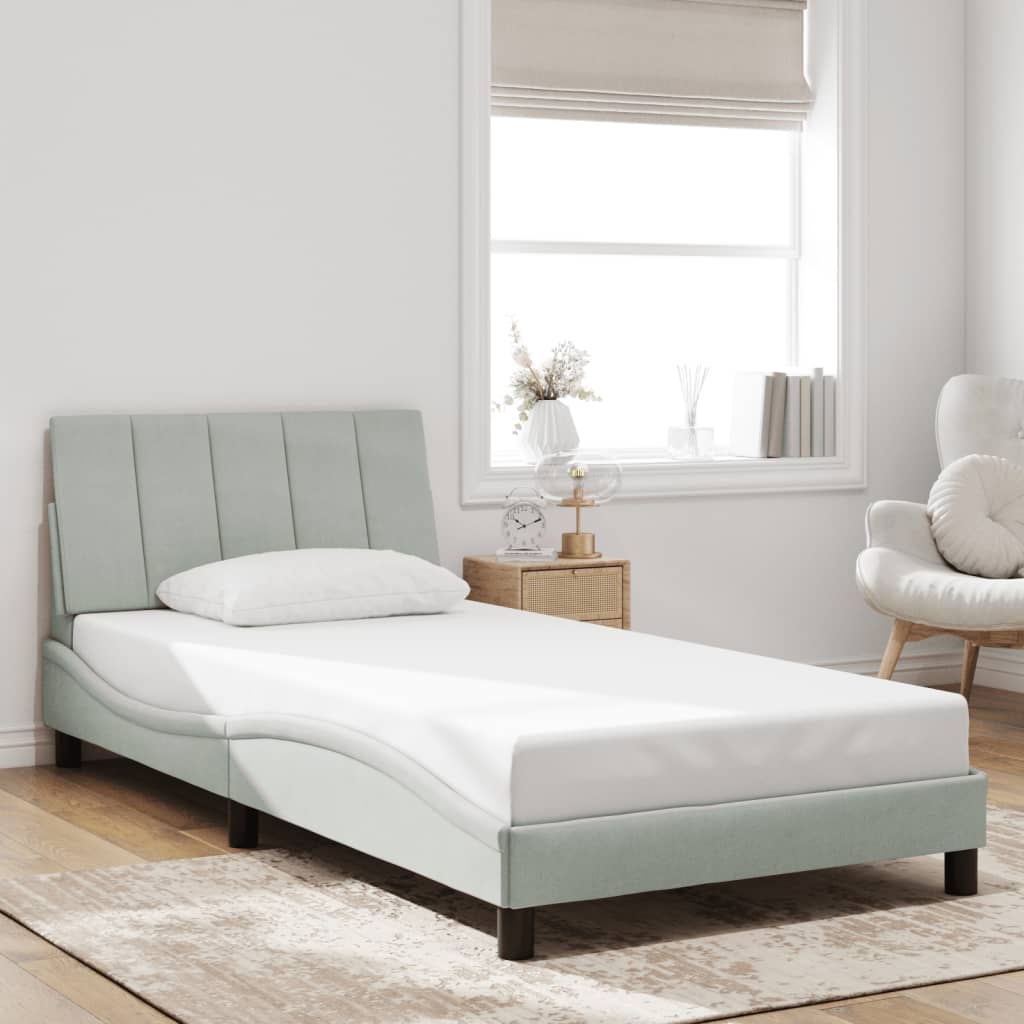 Cadre de lit sans matelas gris clair 100x200 cm velours