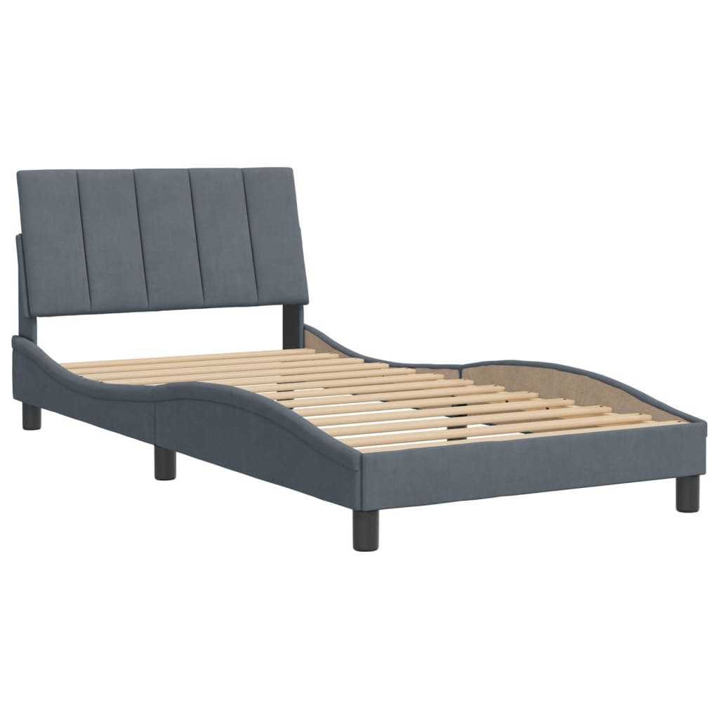 Cadre de lit sans matelas gris foncé 100x200 cm velours