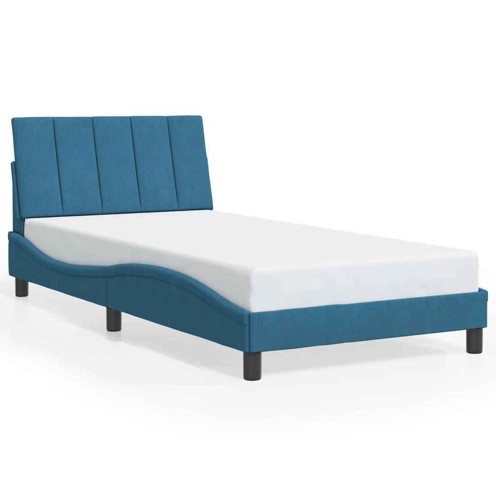 Cadre de lit sans matelas bleu 100x200 cm velours