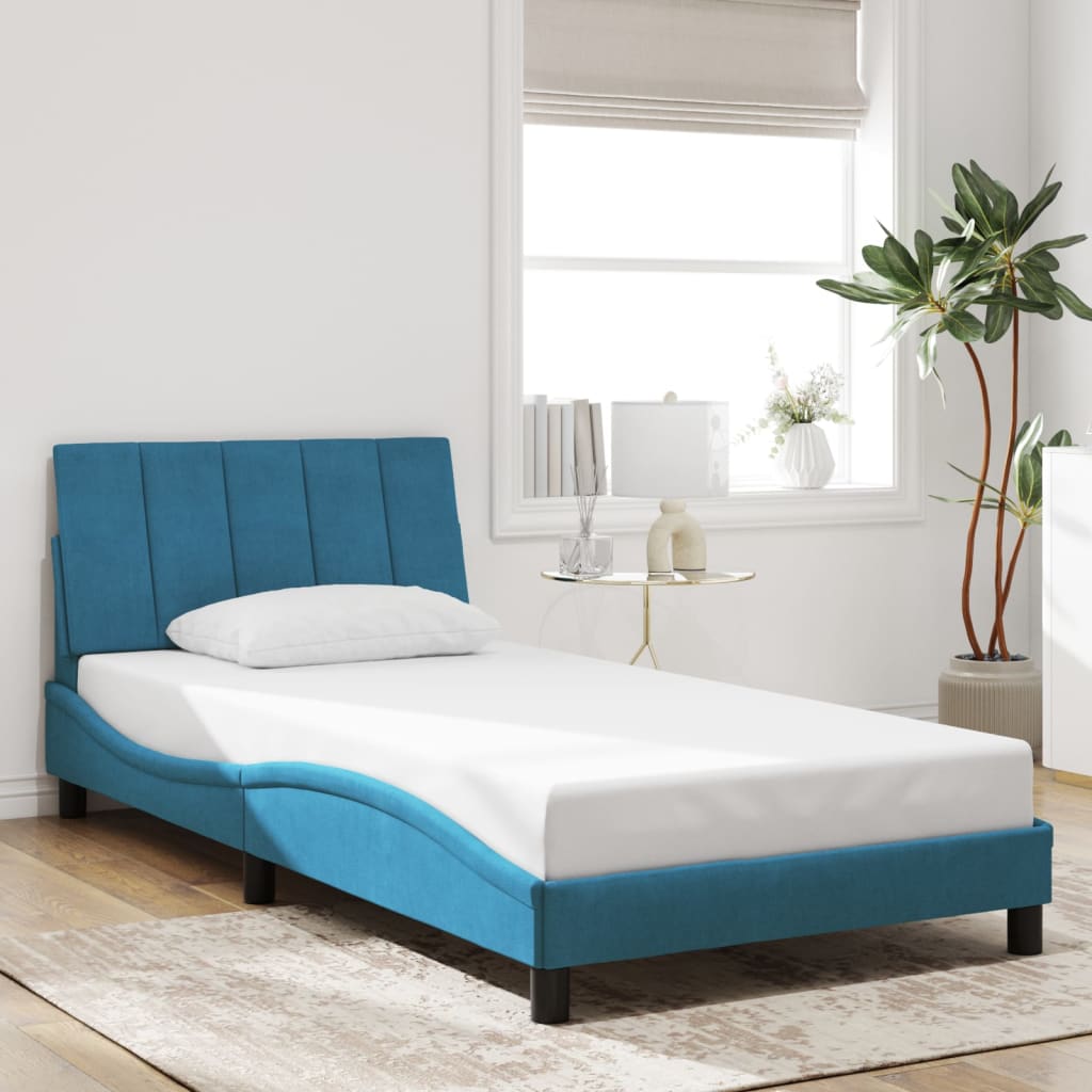 Cadre de lit sans matelas bleu 100x200 cm velours