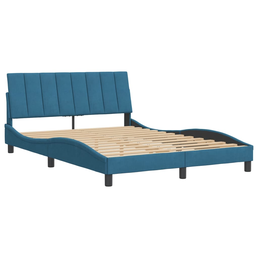 Cadre de lit sans matelas bleu 120x200 cm velours