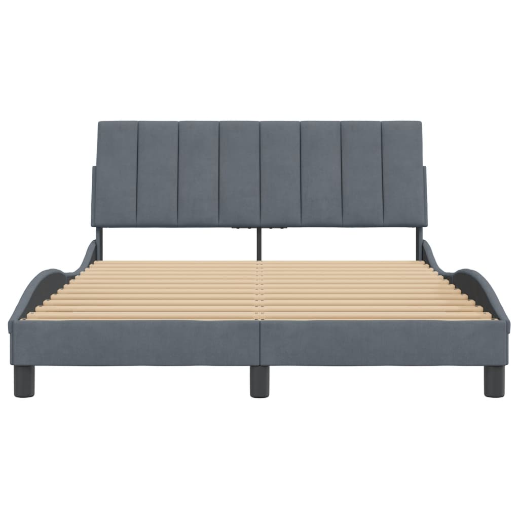 Cadre de lit sans matelas gris foncé 140x200 cm velours