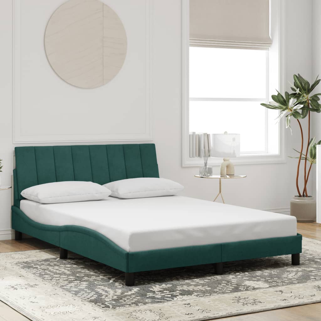 Cadre de lit sans matelas vert foncé 140x200 cm velours