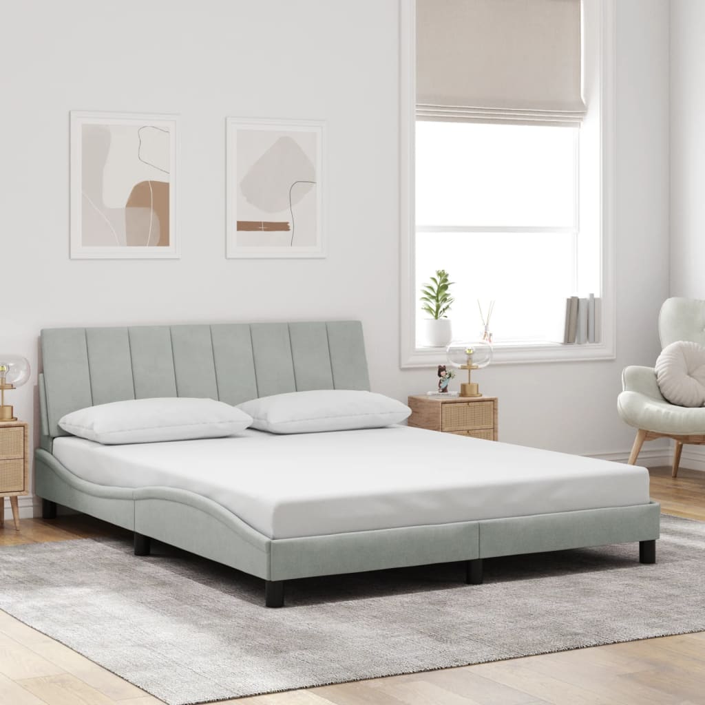 Cadre de lit sans matelas gris clair 160x200 cm velours