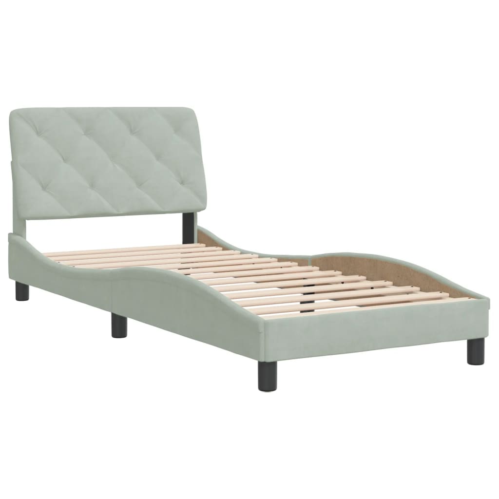 Cadre de lit sans matelas gris clair 90x190 cm velours