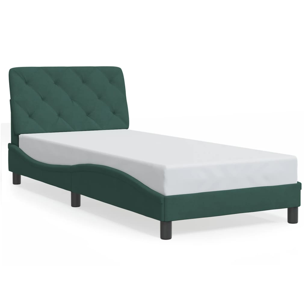 Cadre de lit sans matelas vert foncé 90x190 cm velours