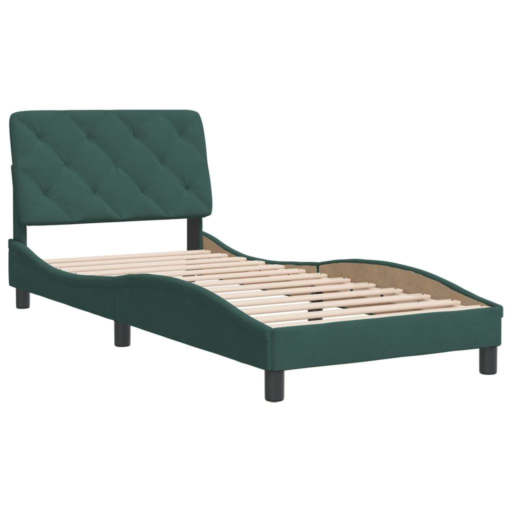 Cadre de lit sans matelas vert foncé 90x190 cm velours