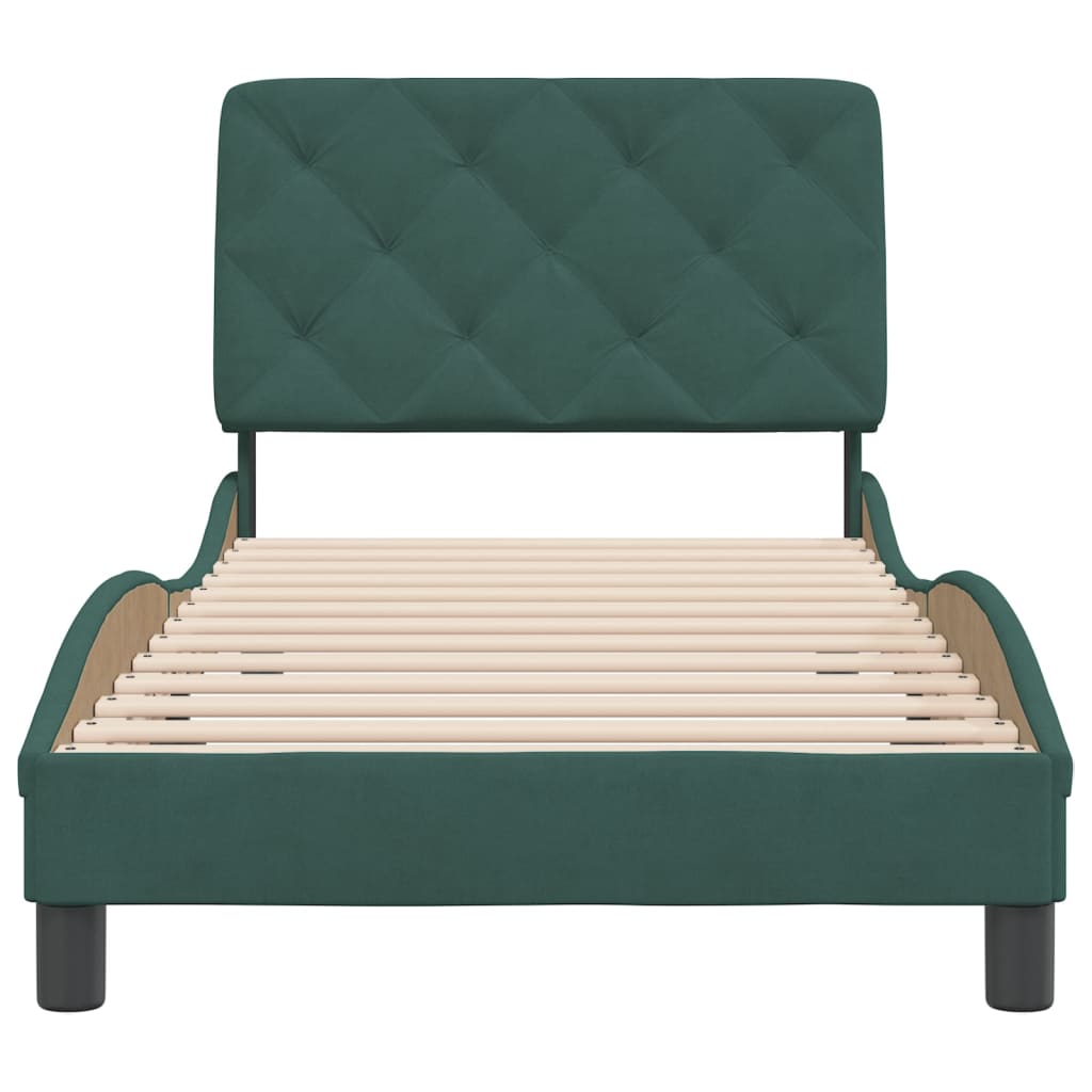 Cadre de lit sans matelas vert foncé 90x190 cm velours