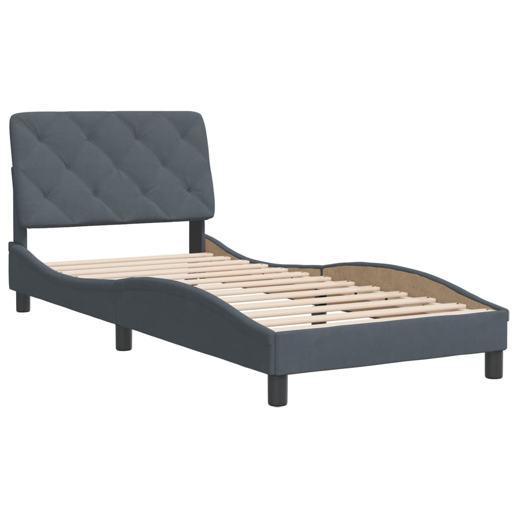 Cadre de lit sans matelas gris foncé 90x200 cm velours