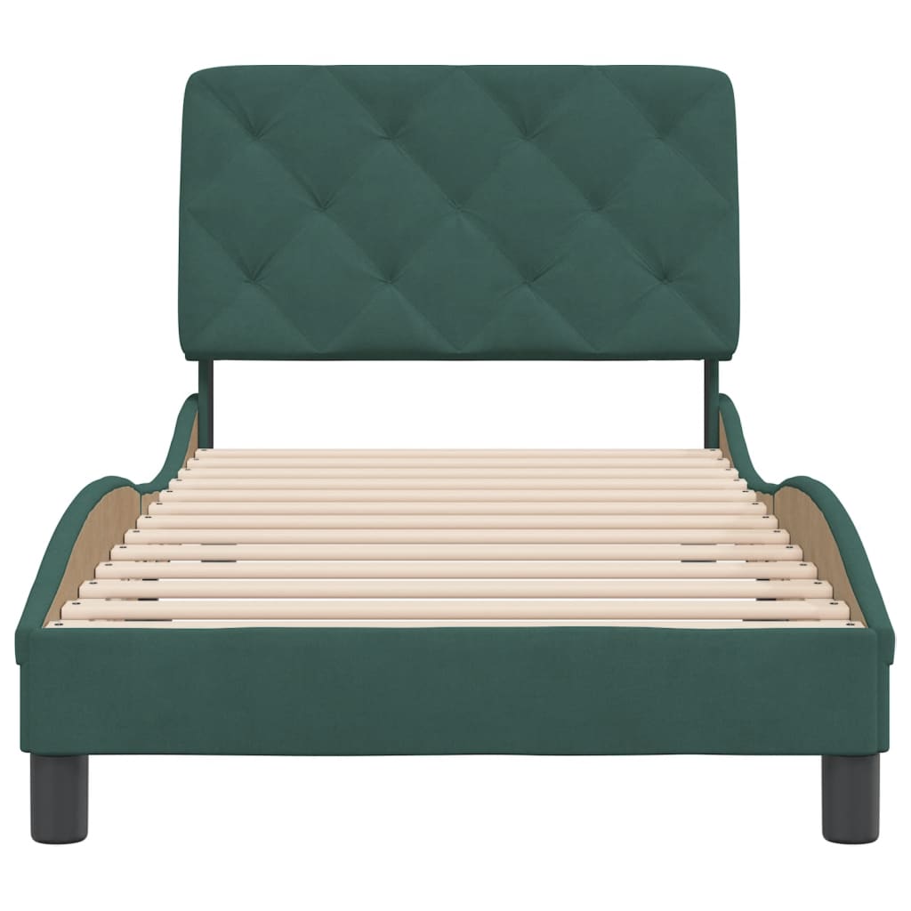 Cadre de lit sans matelas vert foncé 90x200 cm velours