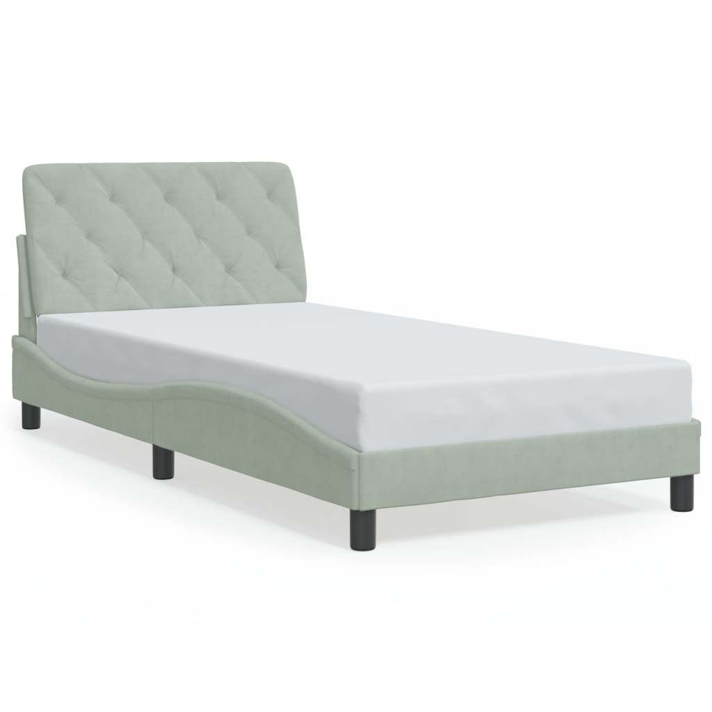 Cadre de lit sans matelas gris clair 100x200 cm velours